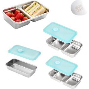 304 Stainless Steel Snack Containers, Grab and Go Snack Containers, Food Grade,100% Leadproof, for Travel and Outdoor Camping, 1pc Single and 2pcs Double compartment, 3 PCS