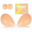 Niidor Adhesive Bra Invisible Silicone Reusable Sticky Bra Strapless Backless Adhesive Bra for Women Wedding Dress Creme, Cup Size: C
