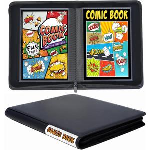Comic Book Binder, 24+ Pockets Comic Book Storage Album, Premium PU Leather Comics Binder Fit for Comic Books (Black)