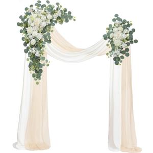 Wedding Arch, Artificial Flowers, Wedding Decor with Drapes (Set of 4)Be Suited to Banquet, Party, Wedding Decor Ceremony and Background Decoration (White Champagne)