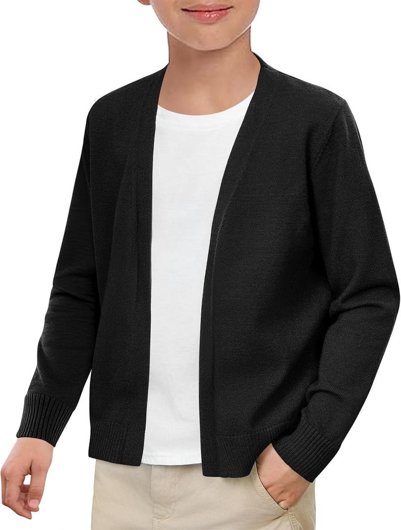 Haloumoning Boys School Uniform Cardigan Sweater Kids Knit Open Front Long Sleeve Outerwear 5-14 Years (11-12 Years, Black)