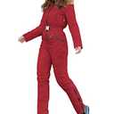 Yousify Womens Winter Ski Suit One Piece Hooded Fur Collar Ski Jumpsuit Snowsuit Outdoor Sports Coat, Small