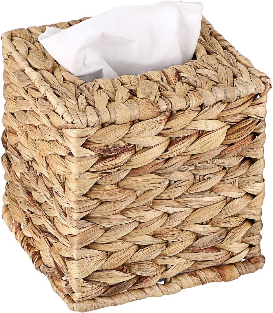 Sumnacon Tissue Box Cover Water Hyacinth Tissue Box Sqaure Tissue Holder Woven Tissue Cover Wicker Cube Tissue Box Holder for Bathroom Toilet Table Desk Home Office Car