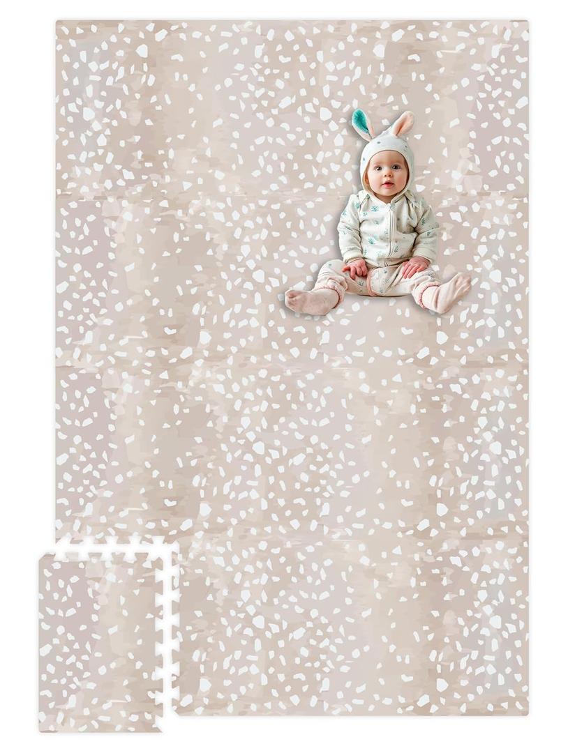 Upgraded Premium Soft Foam Baby Play Mat  Connectable to Create Larger Play Spaces, 5.5 x 3.9 ft, Easy to Clean, 0.5 Thick  Modern Terrazzo Design for Playrooms and Home Dcor