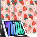 for iPad mini 5th 2019/Mini 4th 2016 Case - Smart Folio Cover (Auto Wake/Sleep) with Build-in Pencil Holder for Apple Tablet Soft PU Leather Cover for Women Girls,Strawberries