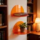 ROYALITA Small Acrylic Shelves Room Decor Floating Shelves (2-Pack, 8-inch Diameter) - Wall Mounted Display Stand for Plants, Toys, Makeup, and More - Ideal for Home and Office, Orange