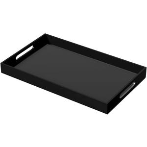 NIUBEE Acrylic Serving Tray 12x20 Inches -Spill Proof- Black Decorative Tray Organiser for Ottoman Coffee Table Countertop with Handles