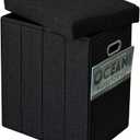 Tall Ottoman with Storage Collapsible Fabric Small Slim Folding Ottoman Furniture with Handles Lid for Room Footrest Foot Stool Linen Black 16.5x16.5x11.8in