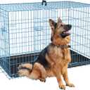 FDW Extra Large Dog Crate Dog Kennel Cage with Double Door,48 inch Folding Metal Wire Dog Cage with Removable Tray&Divider Panel,Pet Crate for Large Dogs,Blue