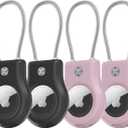 Air tag Holder,(4 Pack) Air tag Keychain with Secure Lock, Air Tags Case with Wire Cable for Apple Airtag, Anti-Lost Protective Case with Keyring for Luggage, Key, Pet, Bag, Black/Purple