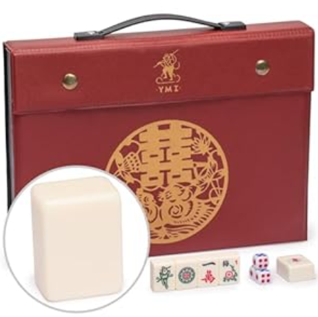 Yellow Mountain Imports Small Size Chinese Mahjong Set, “Classic Ivory” with 146 Ivory Colored Tiles, Vinyl Case, Wind Indicator and Dice - for Chinese Style Gameplay Only [經典象牙」中國麻將]
