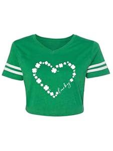 St. Patrick's Day Shirt Women Crop Top Shamrock Shirt Lucky Graphic Short Sleeve V-Neck Crop Tops for Teen Girls (Green2, S)