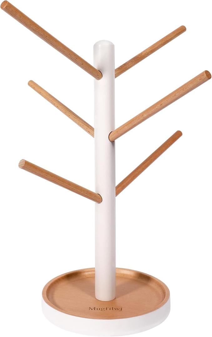 Headband Holder Organizer with 6 Branches Wooden Scrunchie Display Hanger with Bottom Bracket for Hair Hoop Hairband Jewelry Claw Clips Perfect Gifts for Girls and Women(White)