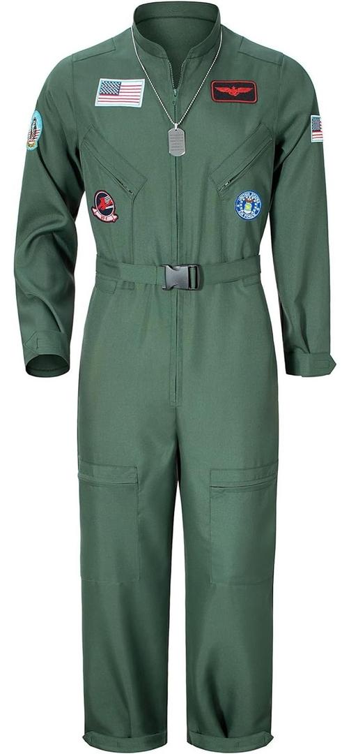 TOKYO REVENGERS Men Fighter Pilot Jumpsuit Air Force Flight Outfit Halloween Cosplay Costume With Accessories Set (3X-Large, Green)