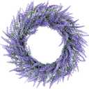 20" Lavender Wreath for Front Door, Artificial Purple Wreath for Porch, Wedding, Farmhouse Decor, Outdoor Wreaths All Seasons Spring Summer Home Wall Window Decorations(Purple Lavender)