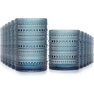 Vintage Hobnail Drinking Glasses Set of 12-14 oz Old Fashioned Glass Cups & 11 oz Cocktail Glasses, Aesthetic Kitchen Bar Tumbler Glassware Gifts Sets, Blue (12Pcs Blue New)