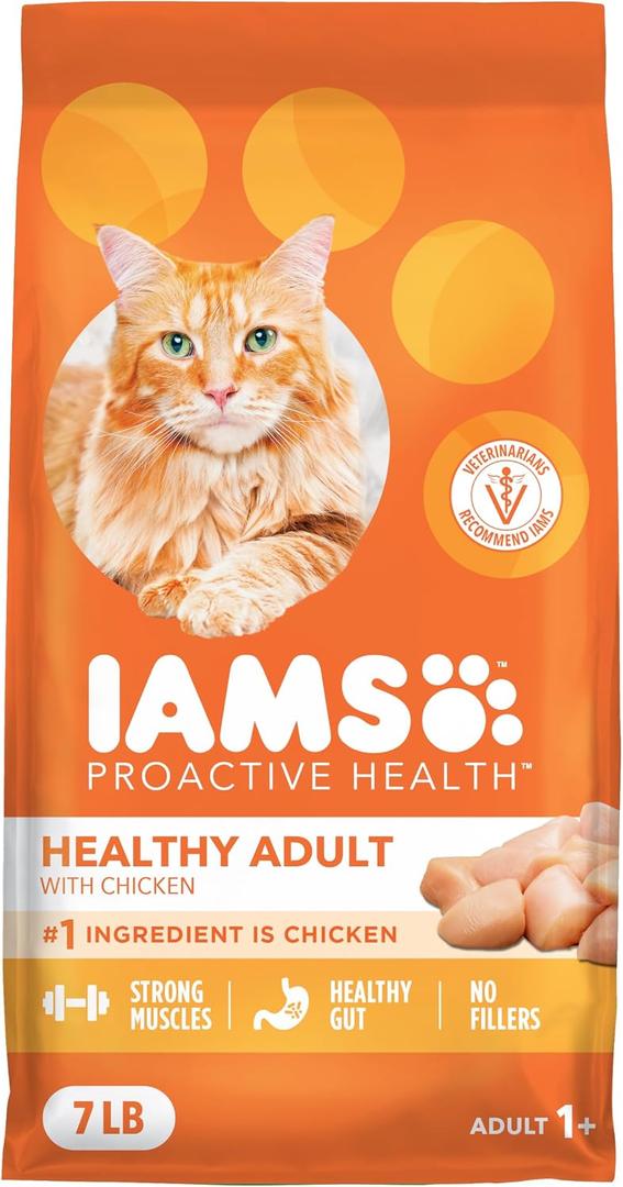 IAMS Proactive Health Dry Cat Food, Healthy Cat Food Dry Recipe for Adults, with Chicken 7 lb. Bag (EXP 09/16/26)