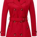 CREATMO US Women's Trench Coat Double-Breasted Classic Lapel Overcoat Belted Slim Outerwear Coat with Detachable Hood (Medium, Red)