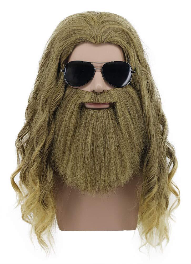 Karlery Men Long Curly Golden Brown Beard Wig Anime Costume Wig for Halloween Cosplay Party