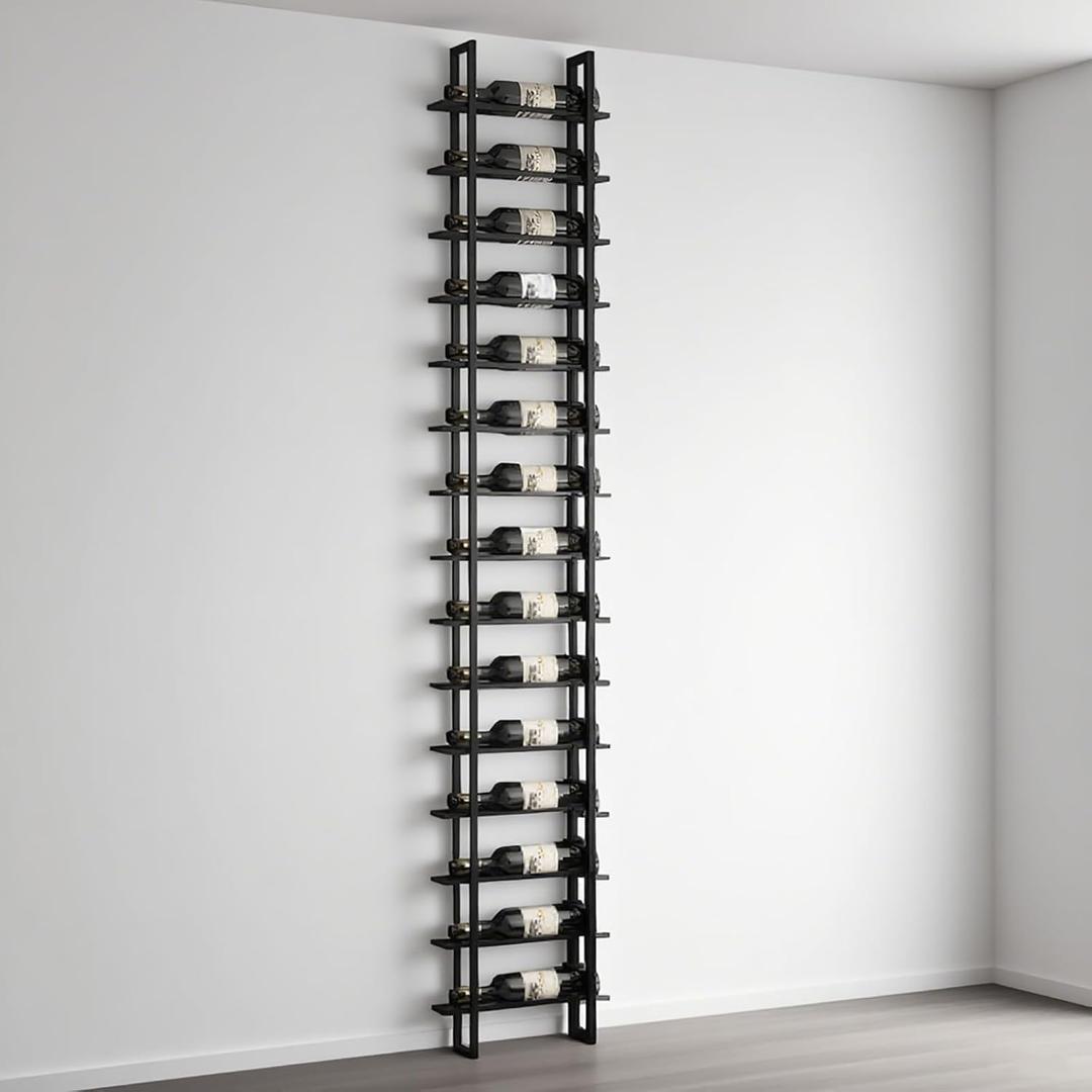 Large Wall Mount Wine Rack, 16 Tier 16 Bottle Wine Storage Organizer Display Holder, Modern Metal Wine Storage for Wine Cellars, Home Bars, Kitchens, and Dining Rooms