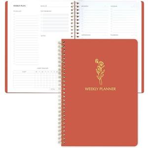 Simple Weekly Planner Undated & To Do List Notebook with Habit Tracker - 6.5x9.25" 60 Sheets Terracotta - Spiral Weekly Planner Notepad for Work and Life Tasks Journal - Minimalist Undated Planners, 2 Pack