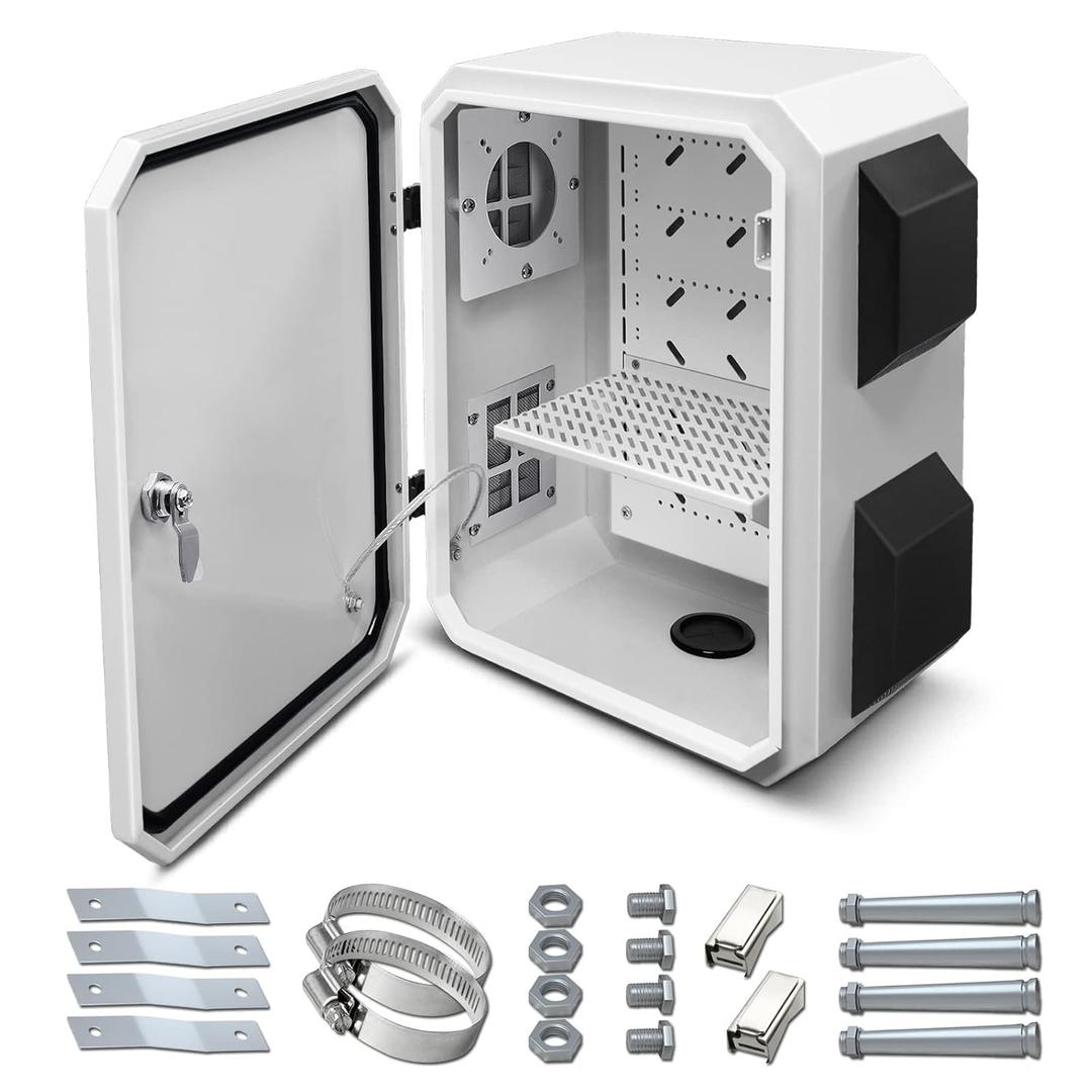 Outdoor Electrical Box, Cold-Rolled Steel Plate, Aluminum Alloy Back Beam, One-Piece Ventilation Design, IP65 Waterproof, Wall/Pole Mounted (15.7" x 11.8" x 7.9") Outdoor Electrical Box, Cold-Rolled Steel Plate, Aluminum Alloy Back Beam, One-Piece Ventilation Design, IP65 Waterproof, Wall/Pole Mounted (15.7" x 11.8" x 7.9")
