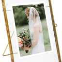 Gold Picture Frame - Antique Brass Postcard Picture Frame for Desk - Small Pressed Glass Frame for Pressed Flowers - Floating Vertical (Gold, 5x7 inches)