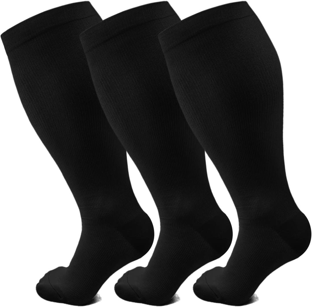 Plus Size Compression Socks for Women Men Wide Calf 15-20 mmHg, 3XL for Circulation Support Recovery (A4-Black (3 Pack)) Plus Size Compression Socks for Women Men Wide Calf 15-20 mmHg, 3XL for Circulation Support Recovery (A4-Black (3 Pack))