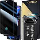 [2+2 Pack] Privacy Screen Protector Compatible with Pixel 9 Pro XL 5G, 2 Tempered Glass Film with 2 Camera Lens Protectors, High Clarity, Bubble Free, Anti-Spy Protection