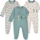 Aablexema Baby Footie Pajama with Mitten Cuffs, Double Zipper Infant Cotton clothes Sleeper Pjs, Footed Sleep Play (0-3 Months, Car Style Blue)