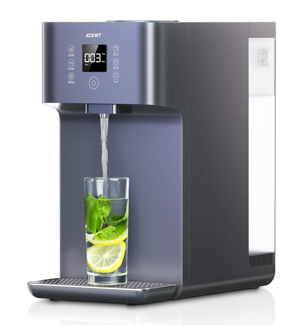 CF01 Reverse Osmosis Countertop Water Filter, 8 Stage Nano RO Water Filtration System, Home Water Purifier, 4:1 Pure to Drain Ratio, No Installation Required, Grey