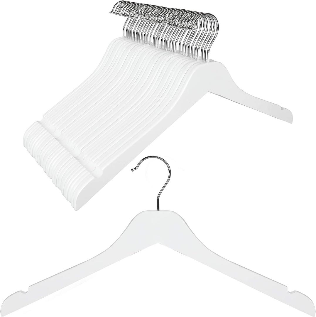 TOPIA HANGER White Wooden Hangers 30 Pack, 0.28 inch Slim Wood Clothes Hanger with Flat Design and Smooth Notches, Lightweight & Durable Space Saving Hangers for Shirt, Coat, Camisole-CT31W, 30 PCS