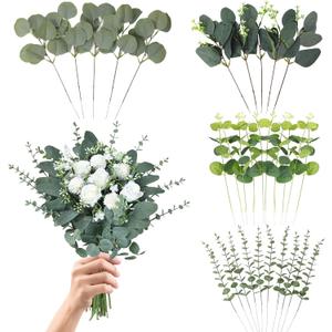 Eucalyptus Leaves Stems 30 PCS, 4 Kinds Mixed Artificial Greenery Stems for Wedding Decor Vase Floral Arrangement Centerpiece