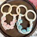 4 Pcs Daisy Flower Macrame Towel Holder Ring, Crochet Hanging Kitchen Dish Towel Holder, Handmade Kitchen Towel Hanger with Wood Hanging Loop for House Oven Stove Door