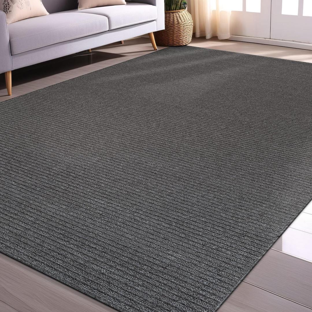 Beverly Rug Non-Slip Modern Rug 8x10 Solid Traditional Rubber Backing Machine Washable Soft Thin Indoor Area Rugs for Living Room Stain Resistant Non Shedding Casual Carpet (8 x 10 Gray)