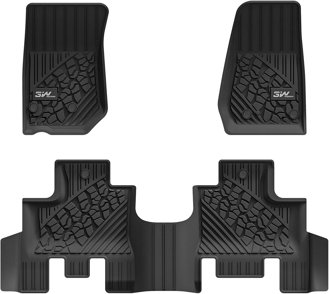 3W Floor Mats Fit for Jeep Wrangler JK 2014-2018 Unlimited 4 Door Only (Non JL or 4XE) TPE All Weather Custom Fit Floor Liner for Jeep Wrangler JK 1st and 2nd Row Full Set Car Mats, Black