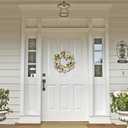 Artificial Wreath for Front Door, 16 Inch Spring Summer Wreath with Roses and Hydrangeas, Outdoor/Indoor All Season Home Decor, Farmhouse Wedding Wall Decor Gift