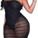 hibshaby Club Outfits for Women Sexy Clubwear Dresses, Lace Mesh Sheer Off The Shoulder Sleeveless Bodycon See Through Mini Dress Party Skirt Outfits Black XLarge