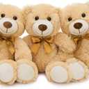 MorisMos 3Pcs Teddy Bears Bulk Baby Shower, 14inch Cute Teddy Bear Stuffed Animals Plush, Small Stuffed Bears on Centerpiece Baby Shower, Brown
