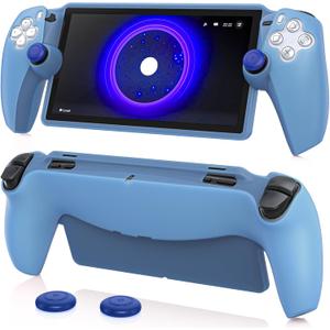 FYOUNG Protective Case for PlayStation Portal, Silicone Soft Grip Cover Case Protector with Full Protection and Non-Slip Thumb Grips Accessories Kit for PlayStation Remote Player (Clear Blue)