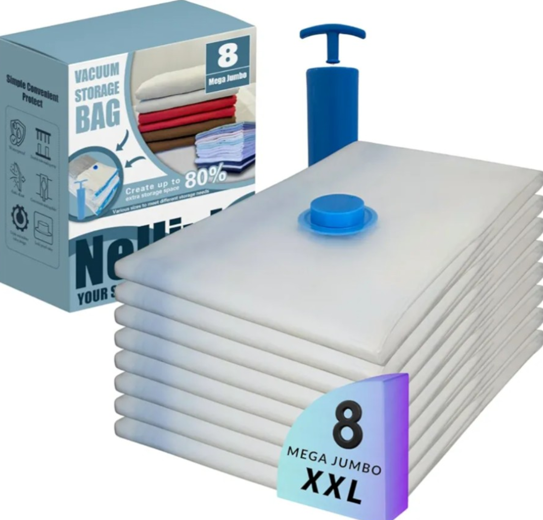 Mega Jumbo XXL Vacuum Storage Bags with Pump, Supersized Compression Space Saver for Comforter, duvet, Bedding, Blanket Storage, Vacuum Seal Bags for Clothing, Durable Safe Poly Material