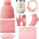 Sieral 8 Pcs Winter Gift Sets for Women Pink Baskets Gifts Get Well Soon Winter Gift Box Care Package for Girl Wife Mother Daughter Sister Teacher Nurse Female Friend Birthday Supplies (Pink)
