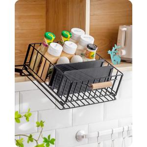 Baffect Pull-Down Cabinet Organizer, 20 Sloping Drop Down Spice Rack with 2 Adjustable Dividers, Heavy-Duty Sliding Out Storage Basket for Pantry/Cupboard/Upper Cabinet (Metal, Black)
