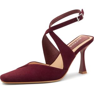 Women's Slingback Heels Square Toe Pumps Ankle Strap Dress Shoes
