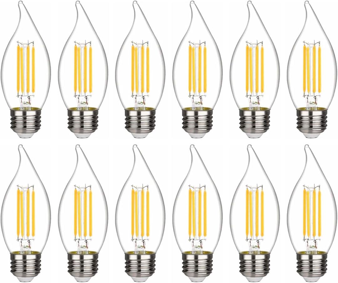 BORT C35/CA11 Chandelier led Light Bulbs, Dimmable 4W Equivalent to 40W LED Candelabra Bulbs, 2700K Warm White, E26 Standard Base LED Bulbs, Flame Tip (12 Pack)