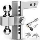 Adjustable Trailer Hitch - 8 Inch Drop Hitch (Fits 2-Inch Receiver), 12,500 LBS GTW Aluminum Tow Hitch, (2" & 2-5/16") Chrome Plated Steel Ball Mount & Anti-Theft Locking Hitch Pins