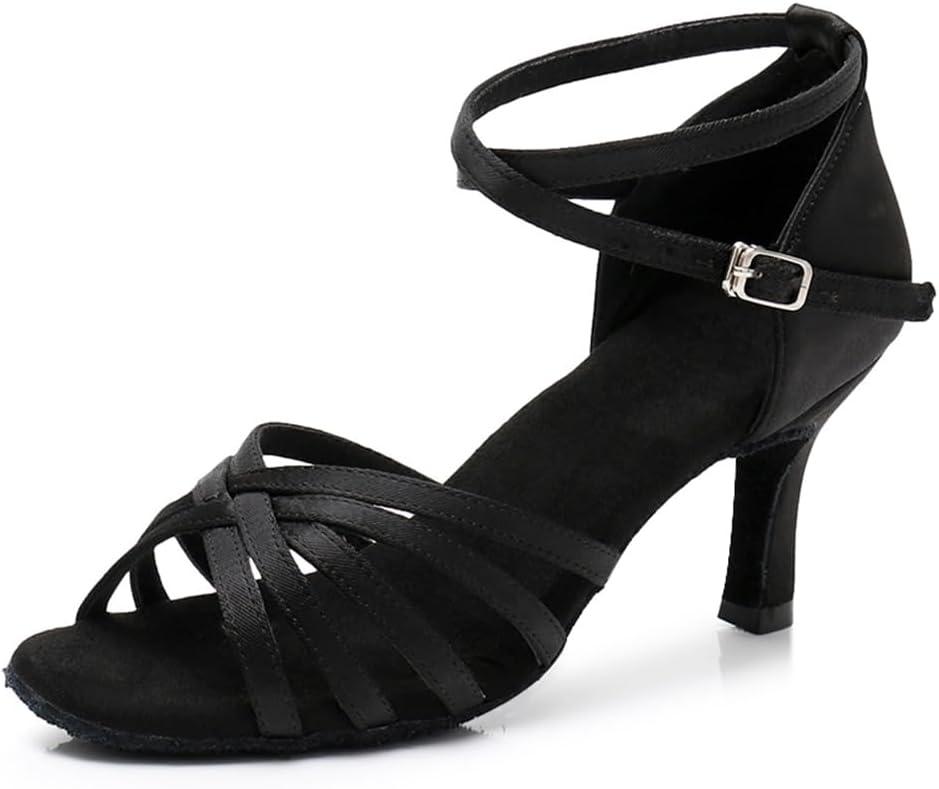 MSMAX Women's Practice Ballroom Dancing Shoes Indoor Performance Latin Dance Shoes for Woman (8 Narrow, 7cm Heel Black)
