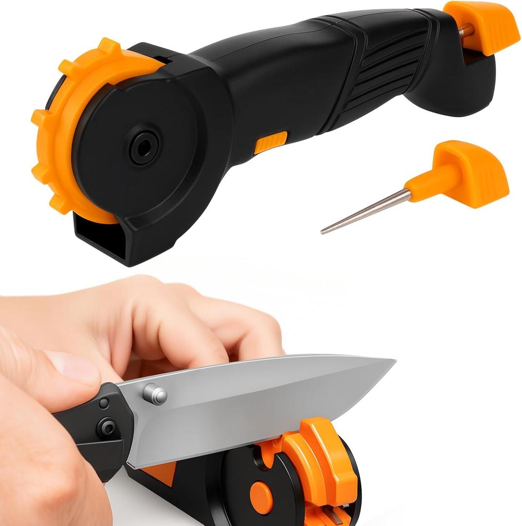 6-in-1 Garden Tool Kitchen Knife Sharpener Ceramic Blade Sharpener for Lawn Mower Blade Axe Machete Scissor Pruner Hedge Shears Diamond Carbide Easy to Restore Sharpness with Non Slip Grip