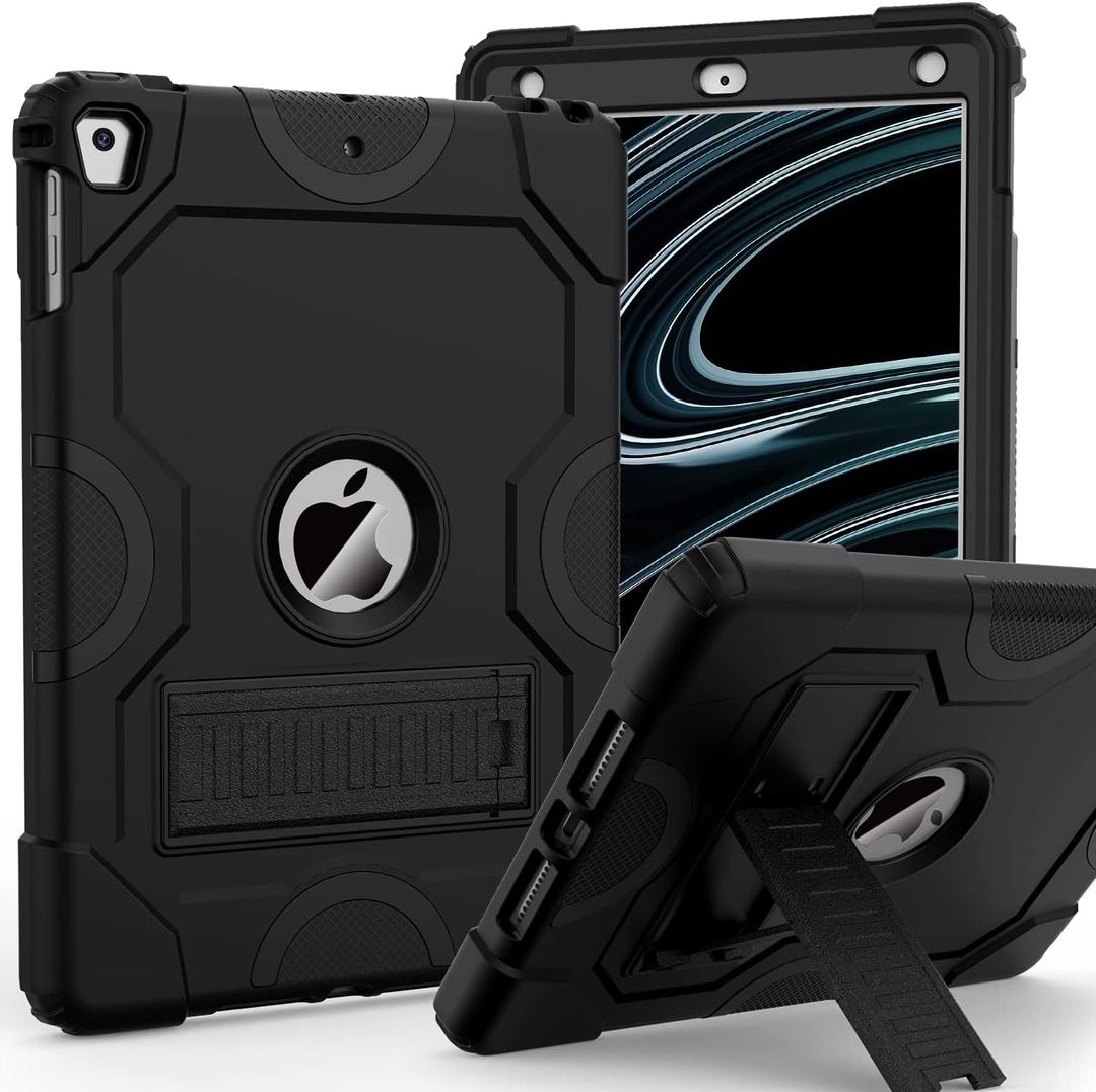 Case for iPad 6th/5th Generation (9.7 Inch, 2018/2017 Model),iPad Air 2 & 1st, iPad Pro 9.7 2016,Heavy Duty Shockproof Rugged Protective Case, Black
