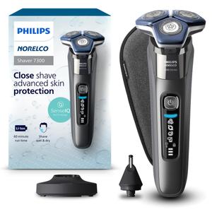 Philips Norelco Shaver 7300, Rechargeable Wet & Dry Electric Shaver with SenseIQ Technology, Pop-up Trimmer, Charging Stand, Click-on Nose Trimmer, & Travel Case, S7887/92 (Dark Chrome)